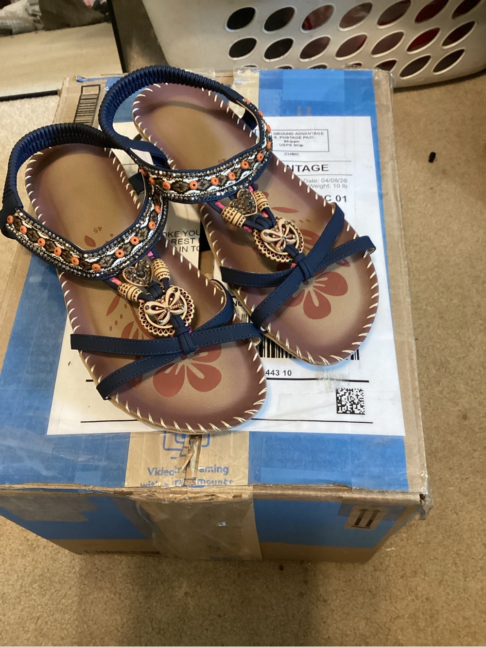 Navy Blue Women's Embellished Butterfly Sandals